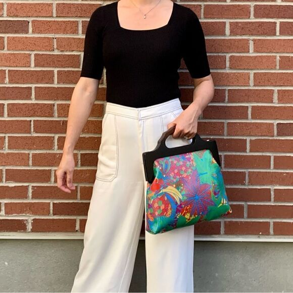 Genuine Leather Fruit Printed Gradient Color Wood Handle bag & 2 Chain Styles - Picture 6 of 16